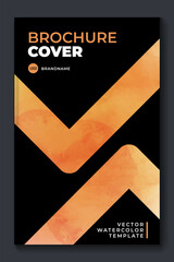 Watercolor booklet brochure modern cover template with colorful orange arrow elements and black background
