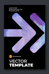 Watercolor booklet brochure modern cover template with purple arrow elements and black background