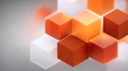 Obraz premium Geometric arrangement of translucent orange and white cubes on a soft gradient background with creative light reflections for modern design projects