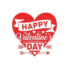 Bold Red Heart and Ribbon "Happy Valentine's Day" Graphic