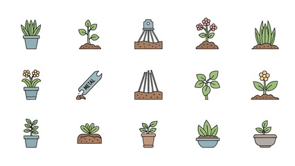 set of flowers and plants