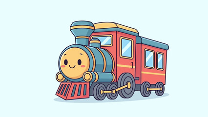 Vintage cartoon toy train vector illustration featuring a retro locomotive design on a white background for travel and transportation art