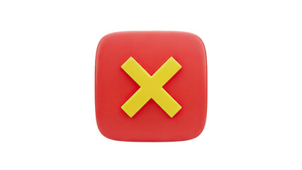 Obraz premium Red square with yellow X mark symbol on transparent background