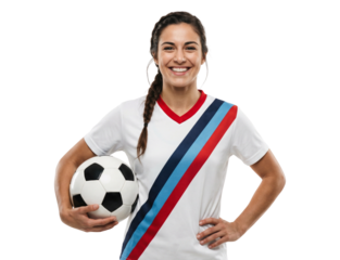 Smiling Young Woman Holding Soccer Ball in Sportswear