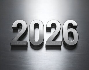 Shiny, metallic 2026 numerals on a brushed metal surface