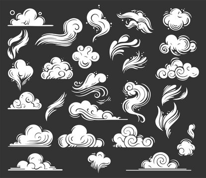 Abstract white smoke silhouette collection featuring realistic motion and organic forms. Perfect for fantasy visuals, digital art, branding, and cinematic effects.