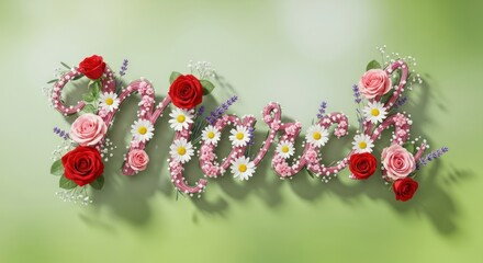 Beautiful Floral Arrangement Spelling Out Thank You on a Green Background.