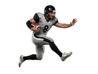American Football Player in Grey and Black Uniform Running with Ball