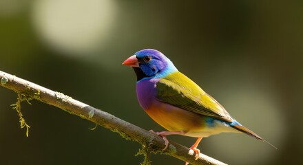 Obraz premium Vibrant Gouldian Finch Perched on Branch.