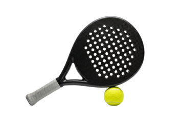 Black Padel Racket and Yellow Ball Product Shot