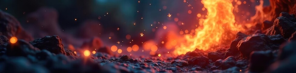 Ethereal, mystical flame dances in the darkness, casting an enchanting glow on surrounding textures Perfect for fantasy, magic, or spiritual themes Intense color and detail , smoke, cosmic