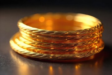 Close-up of gleaming golden wire, intricately coiled and reflecting light Perfect for jewelry, crafting, or industrial design projects Shows texture and metallic shine , wire texture, reflection