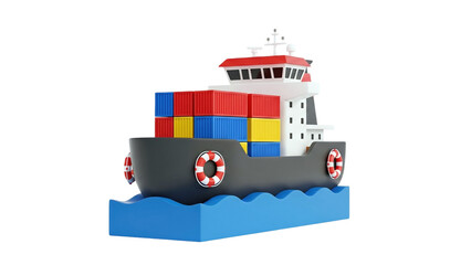 Obraz premium 3D Cartoon Cargo Ship with Shipping Containers on Water on transparent background