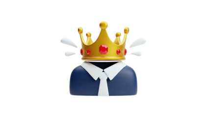 3D Cartoon King Crowned Business Person on transparent background