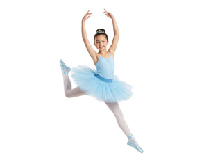 Obraz premium Young Ballerina in Blue Tutu Leaping Isolated on White