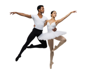 Elegant Male and Female Ballet Dancers Performing Duo Pose on White Background