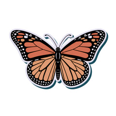 Orange and Black Monarch Butterfly Sticker Illustration with White Outline