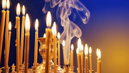 Orthodox Holy Saturday Background with Candles, Incense Smoke and Soft Glowing Light