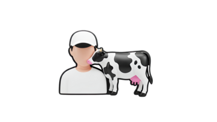 3D Farmer and cow on transparent background
