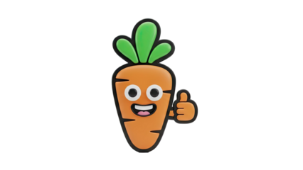 3D Happy Carrot Character Giving Thumbs Up on transparent background