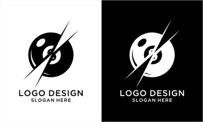 Abstract black and white logo design featuring a circular shape with a diagonal slash, creating a dynamic and modern visual identity.