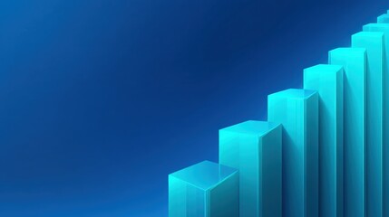 Abstract Blue Background with 3D Bar Graph Elements Representing Growth, Progress, and Success in Modern Data Analysis and Business Concepts