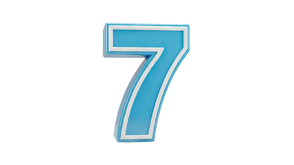 3D Number 7 blue with white border transparent background