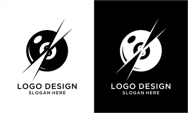 Abstract black and white logo design featuring a circular shape with a diagonal slash, creating a dynamic and modern visual identity. - Powered by Adobe