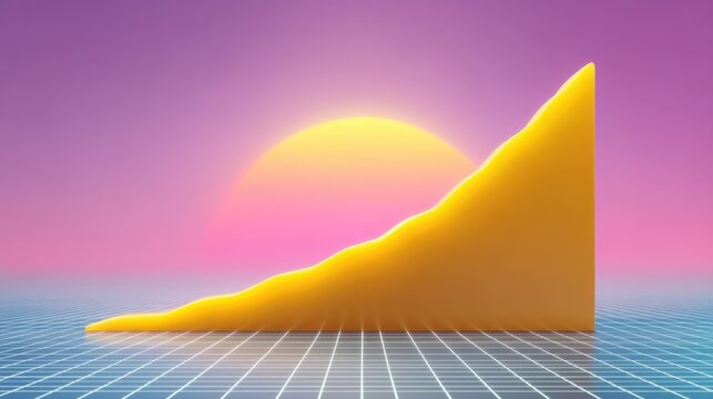 Vibrant Yellow Growth Chart with Abstract Sunset Background Illustrating Progress and Success in a Retro Futuristic Style - Powered by Adobe