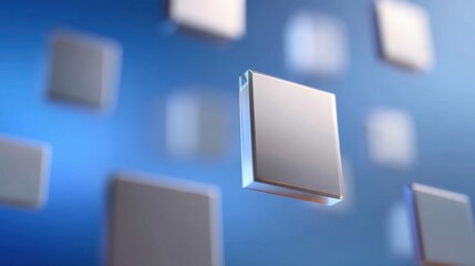 Abstract 3D Floating Shapes in Blue Background Representing Technology and Innovation in Modern Design for Digital Art and Graphic Projects