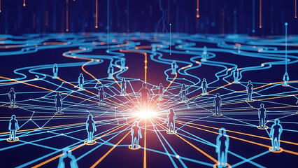 digital network connections visualize interconnected people and data flow across a global community platform for technology and business analytics
