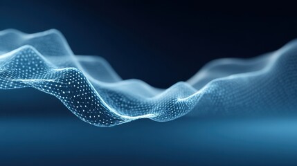 Abstract representation of digital wave patterns with glowing connections and particles, illustrating data flow in a futuristic design.
