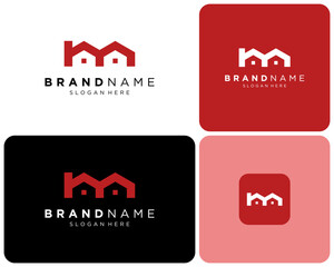 Letter M Home House Real Estate Residential Mortgage Property Vector Logo Design Illustration