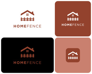Fence Home Hedge House Wooden Yard Garden Gate Residential Exterior Vector Logo Design Illustration