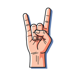 Obraz premium Rock and roll sign hand gesture, a trendy minimalist Flat 2D illustration conveying energy, excitement, and coolness against a clean white background.