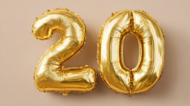 Golden Balloons for 20th Anniversary Celebration in Stylish Setting
