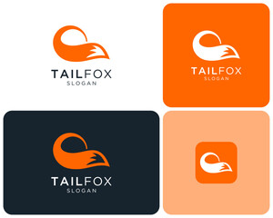 Orange Fox Long Tail Animal Flat Minimalist Silhouette Vector Logo Design Illustration
