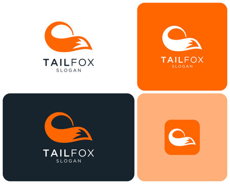 Orange Fox Long Tail Animal Flat Minimalist Silhouette Vector Logo Design Illustration