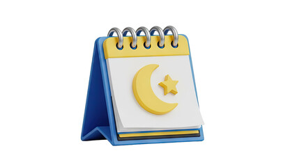 3D Islamic Calendar with Moon and Star Icon on transparent background