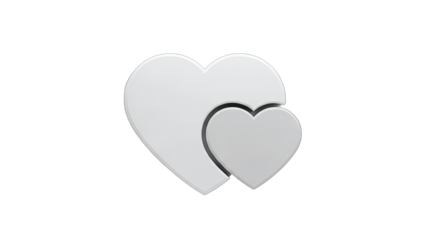 3D Two interlocking white hearts on transparent background