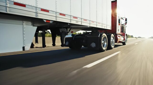 Large commercial truck driving on highway during daytime