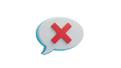 Fototapeta premium 3D Red X mark in a speech bubble icon on transparent background