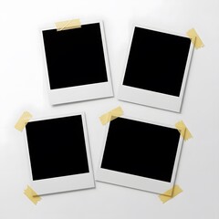 Four Blank Instant Photo Prints Taped to a White Surface photo frame picture