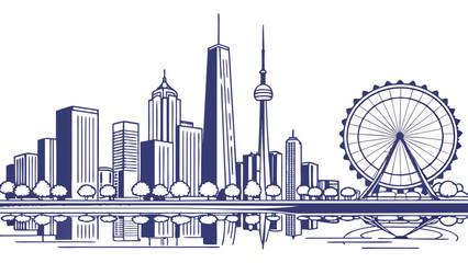 Urban cityscape of chicago skyline with cn tower and distant ferris wheel, suitable for city tourism brochures and travel websites.