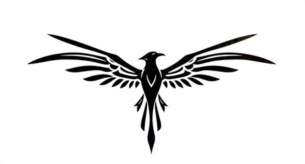 Vector illustration of a bird of paradise and a black eagle silhouette with flying wings as a nature symbol for a wildlife tattoo or icon art design