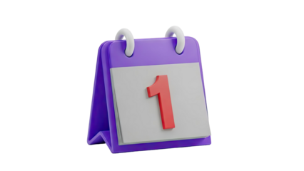 3D icon of a desk calendar with the number 1 on transparent background