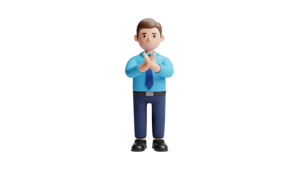 3D Man Character Saying No on transparent background