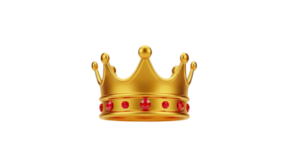 Golden crown with red gems transparent background