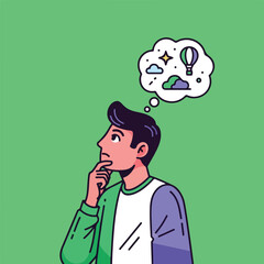 Man Lost in Thought with Dreamy Hot Air Balloon