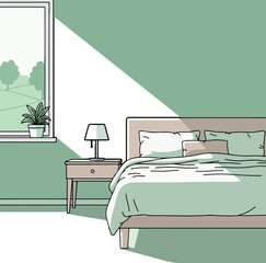 Cozy Bedroom Interior with Green Accents